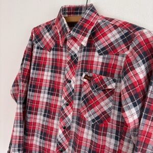 Vintage WRANGLER pearl snap flannel shirt red size 12 junior
